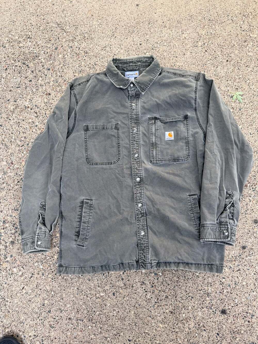 Carhartt Rugged Flex Canvas Fleece Lined Snap Front Shirt Jac Men's Size L Gray